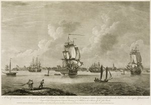 Widok Charles Town, stolicy Południowej Karoliny w Ameryce Północnej, ze „Scenographia Americana”, ryt. Pierre Charles Canot (1710-1777) opublikowany w latach 1758-60